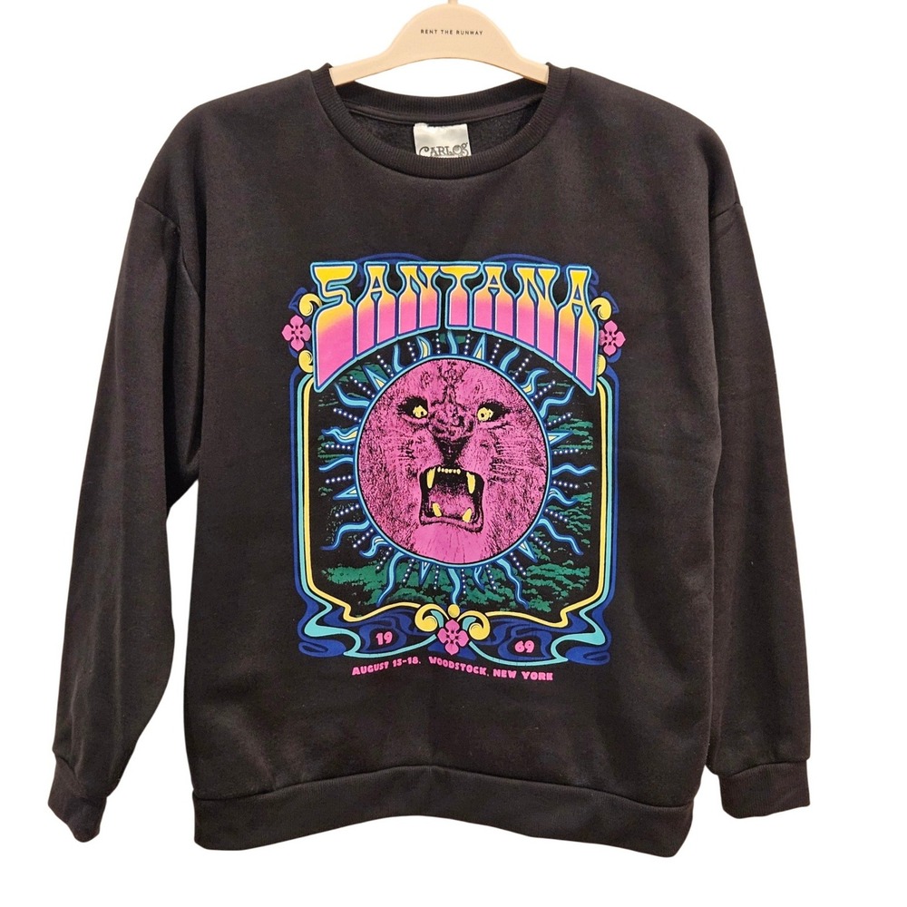 Carlos Santana‎ Black Graphic Crewneck Sweatshirt Woodstock Medium Retro 1969